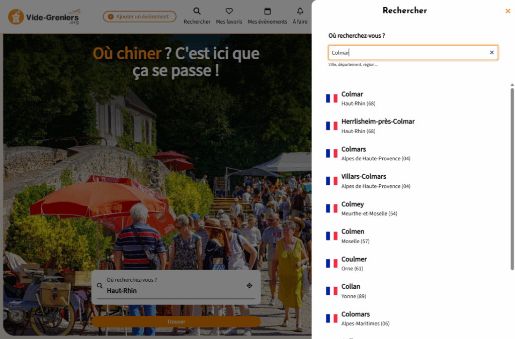 Saisissez une région, un département ou une ville pour rechercher les événements