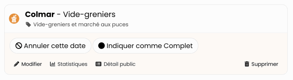 Indiquer une date comme Annulée depuis la gestion des événements