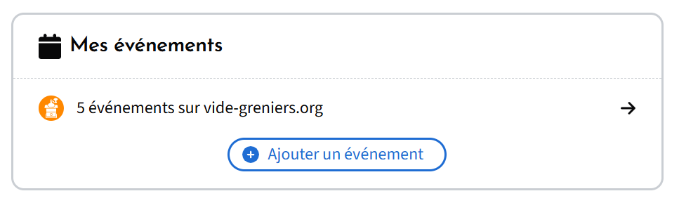 Bloc Mes événements dans le compte
